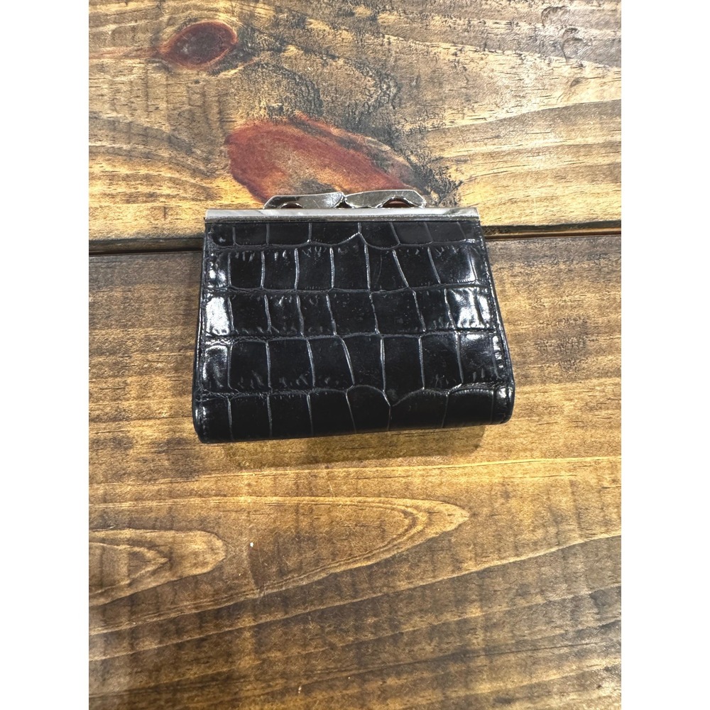 Neiman Marcus Coin Purse Black Croc Embossed Leather Kiss Lock West Germany